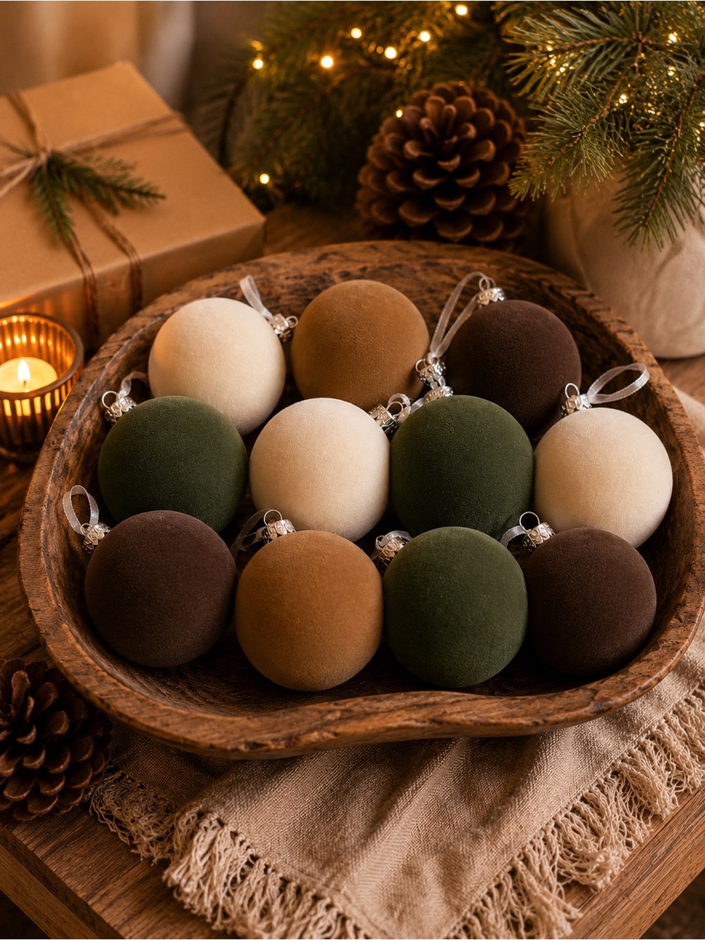 NEW Flocked Christmas Ornaments with White Ribbon